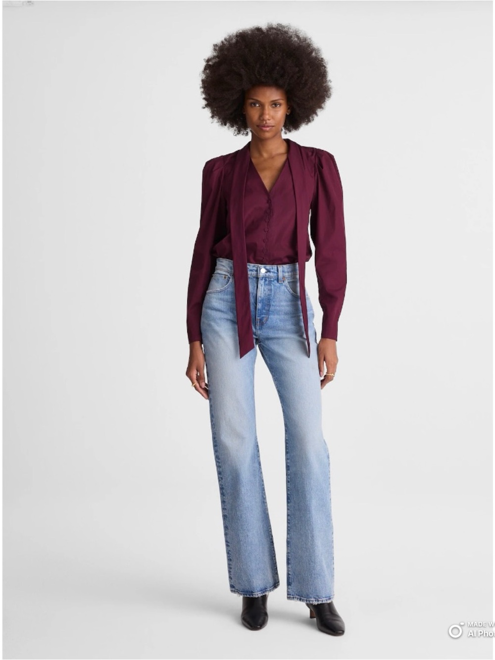 Madewell Medium V-Neck Button Front Top With Neck Tie in Dark Pomegranate NWOT